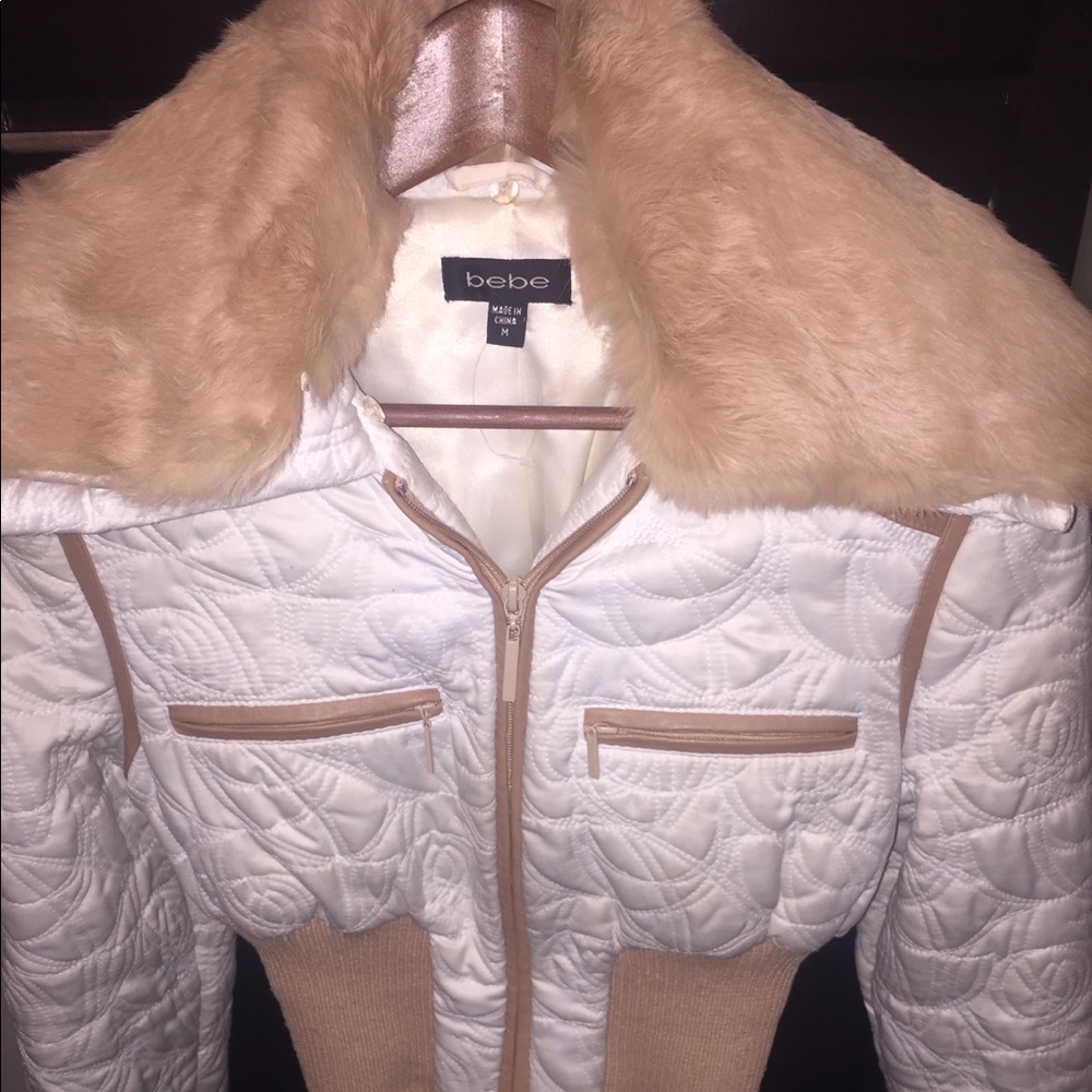Bebe women’s cropped jacket with fur collar